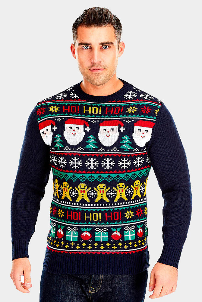 Camisola de Natal para Casal Azul Pai Natal Ho Ho Ho! homem