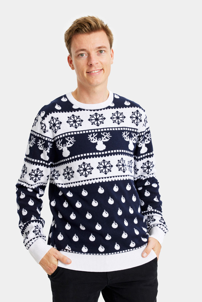 Camisola de Natal para Casal Azul com Renas e Neve homem