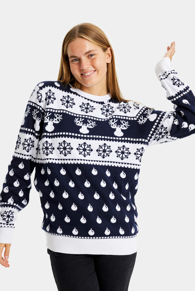 Camisola de Natal para Casal Azul com Renas e Neve mulher