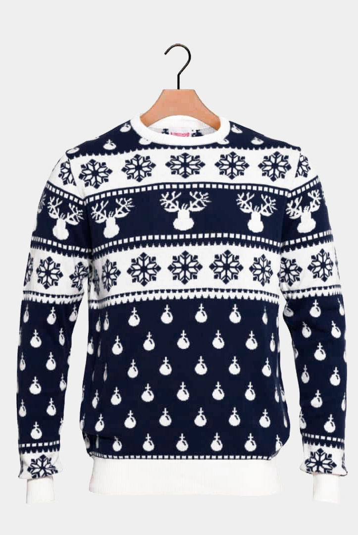 Camisola de Natal para Casal Azul com Renas e Neve