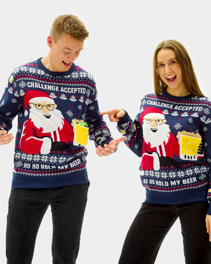 Camisola de Natal para Casal Beer Pocket 3D