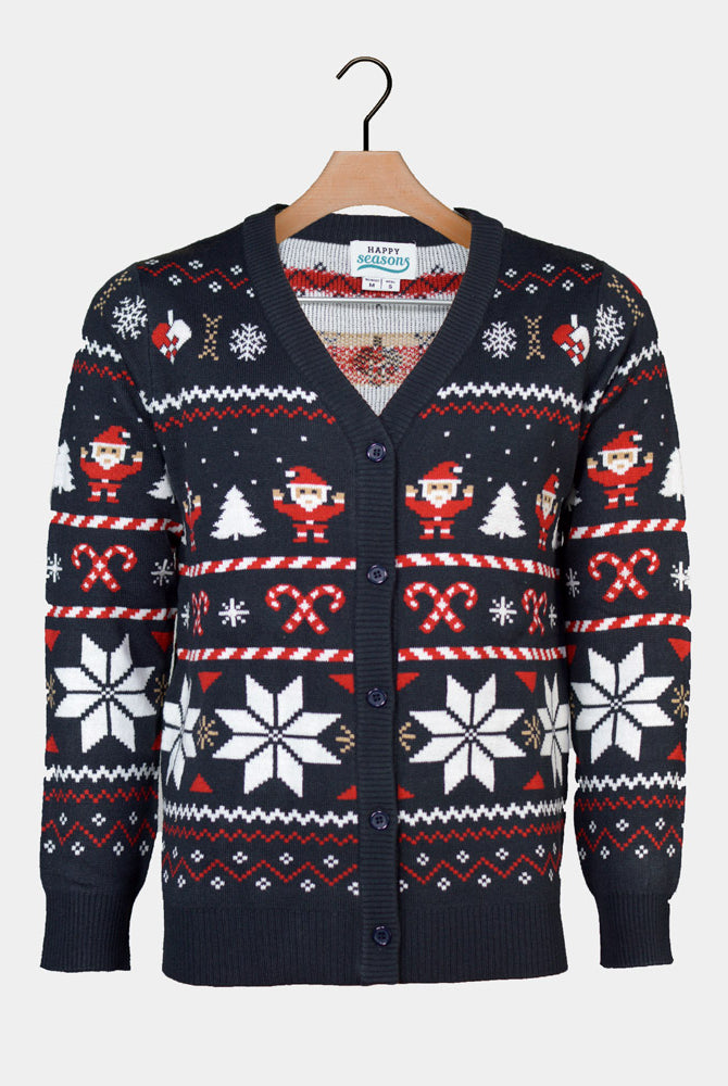 Camisola de Natal Casal Cardigã Azul com Estrelas Polares