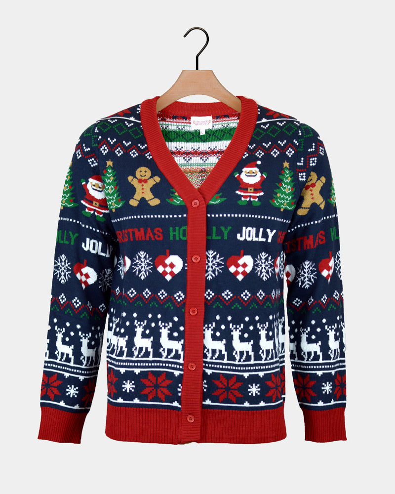 Camisola de Natal Cárdigan para Casal Azul y Vermelha holly Jolly