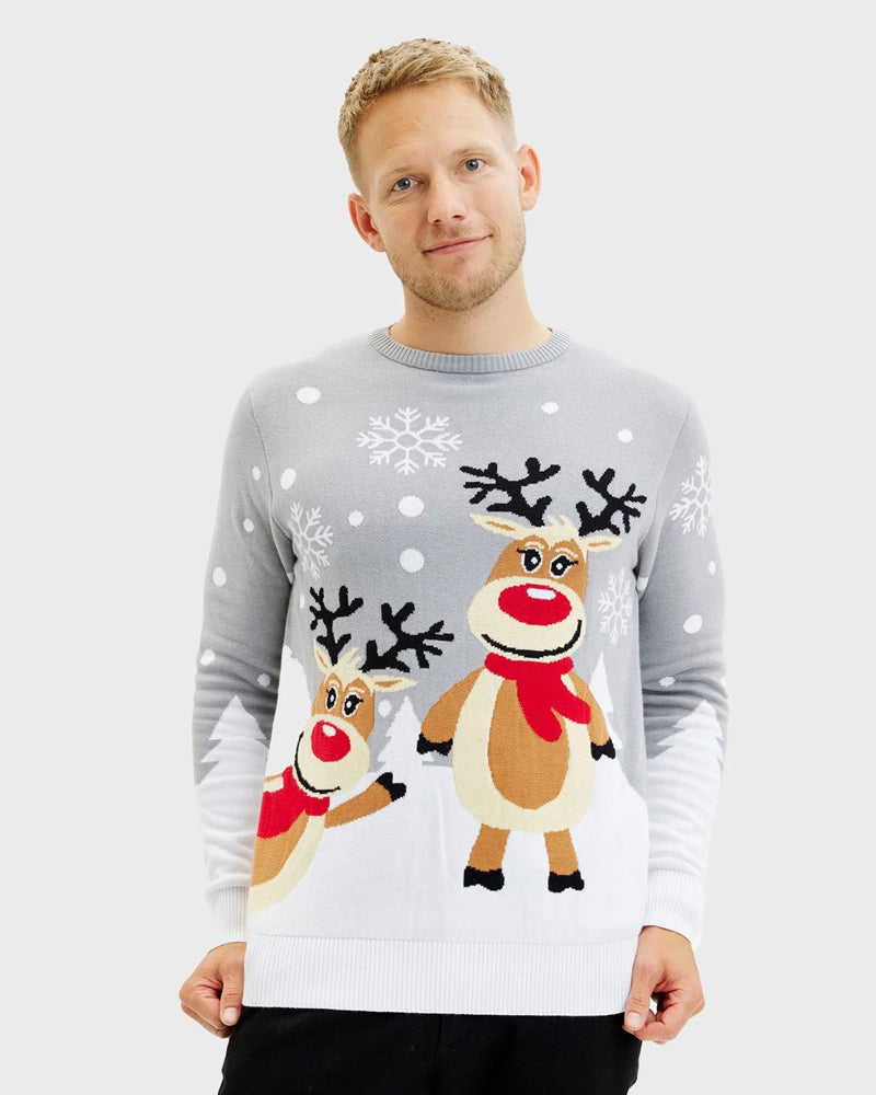 Camisola de Natal para Casal Cinza com Renas Cute homem