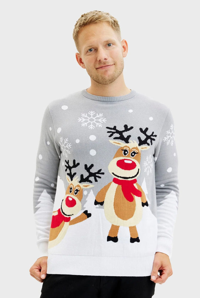 Camisola de Natal para Casal Cinza com Renas Cute homem