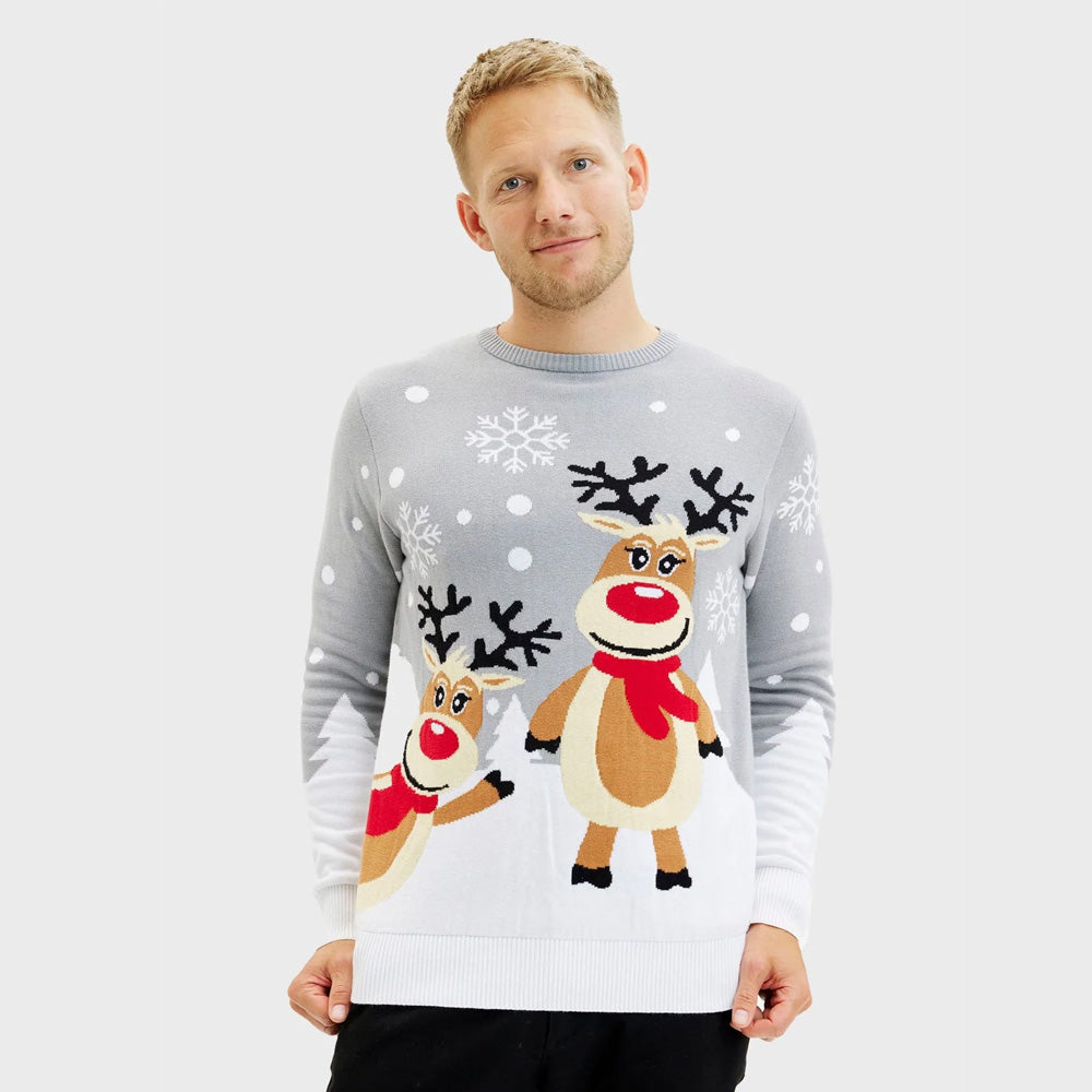 Camisola de Natal para Casal Cinza com Renas Cute homem