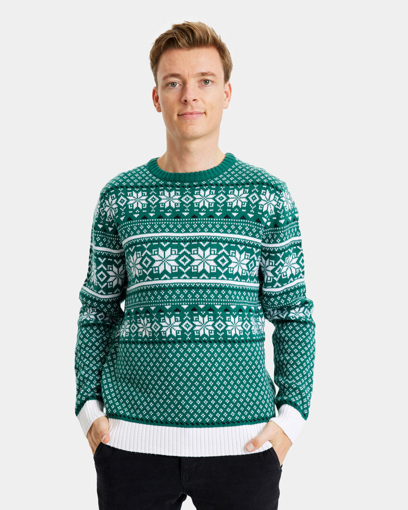 Camisola de Natal para Casal Clássico Elegante Verde e Branca homem