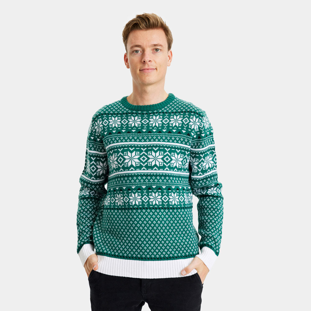 Camisola de Natal para Casal Clássico Elegante Verde e Branca homem