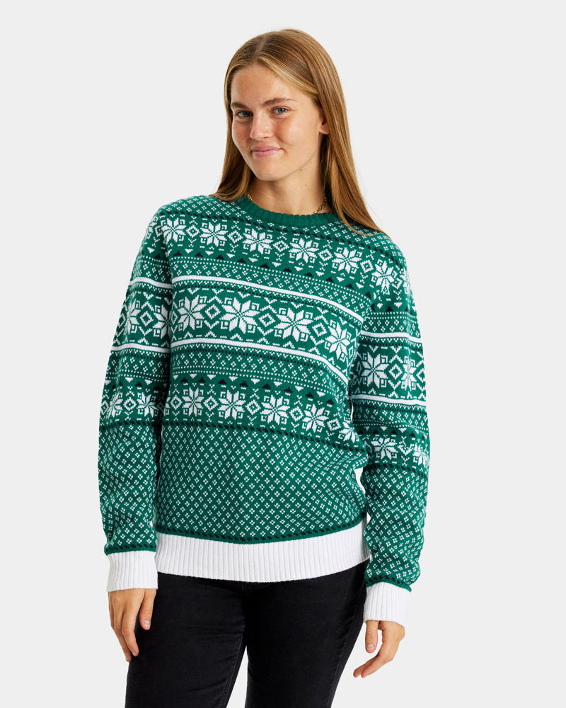Camisola de Natal para Casal Clássico Elegante Verde e Branca mulher