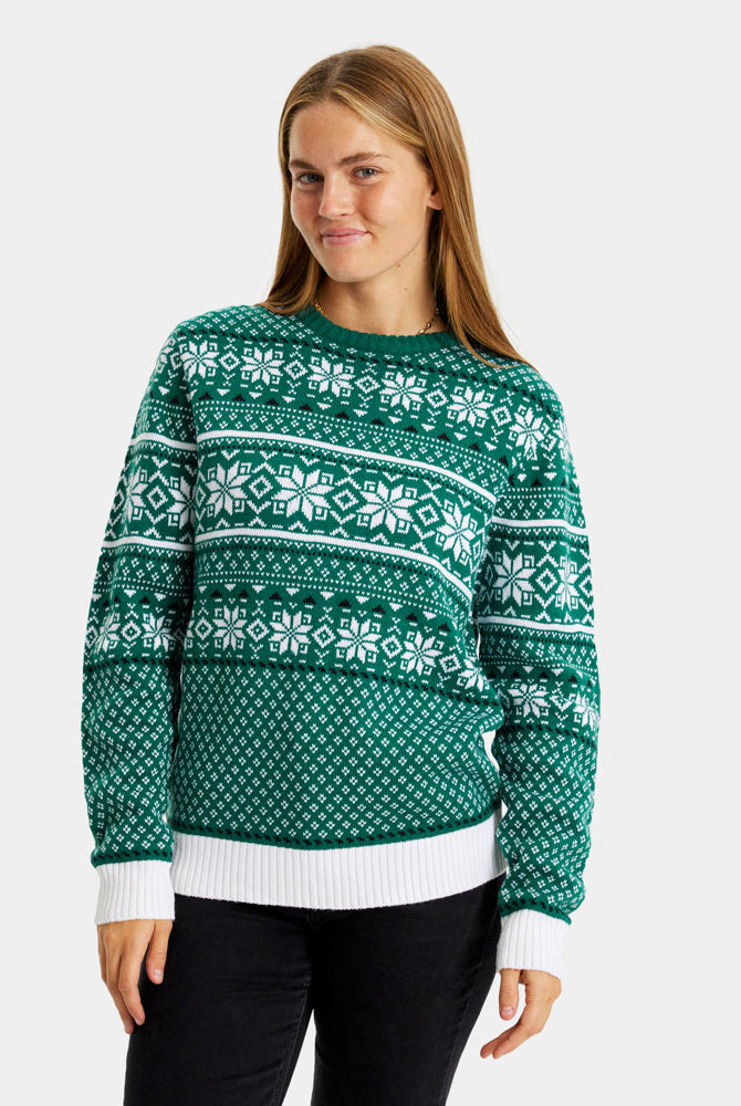 Camisola de Natal para Casal Clássico Elegante Verde e Branca mulher