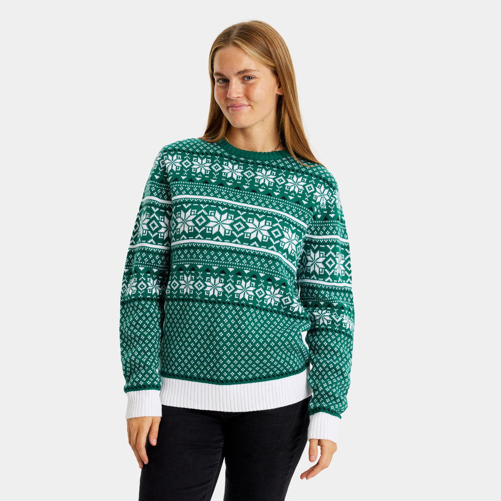 Camisola de Natal para Casal Clássico Elegante Verde e Branca mulher