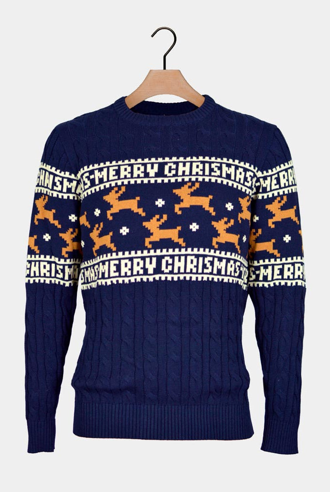 Camisola de Natal para Casal Elegante Azul com Renas