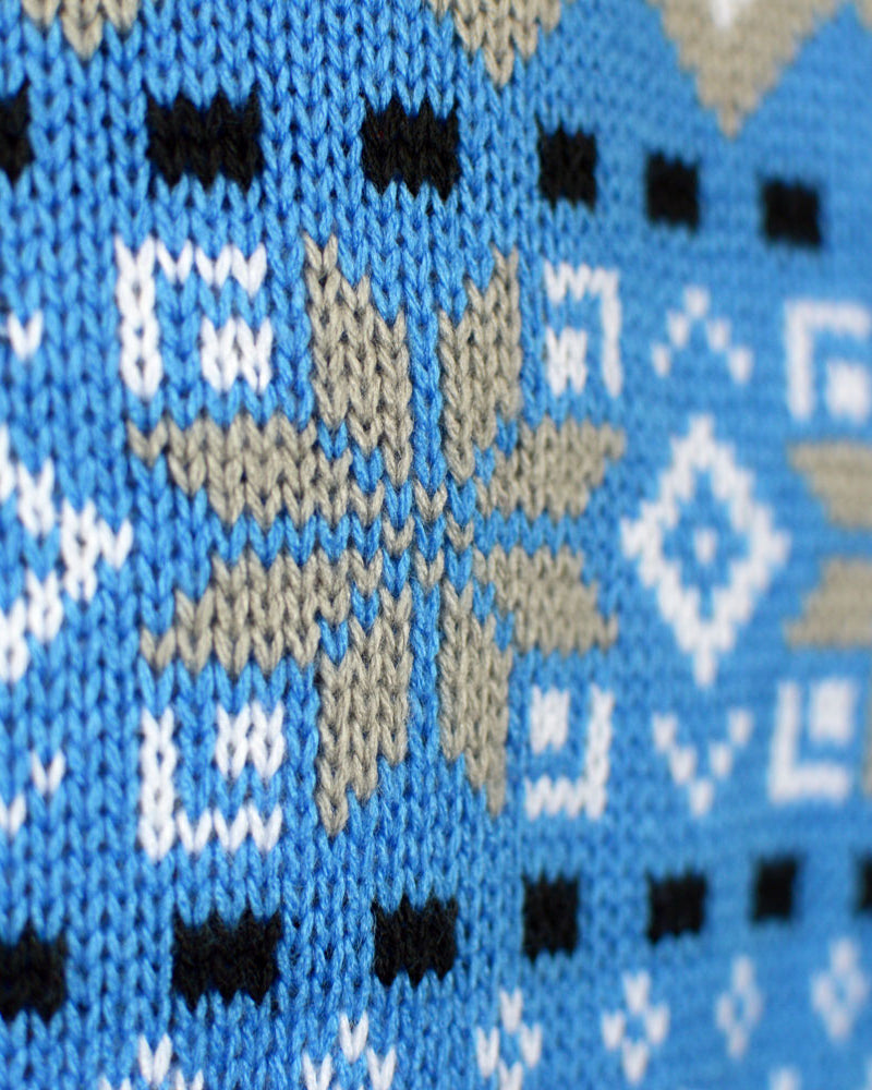 Camisola de Natal para Casal Elegante Branca, Cinza e Azul com Renas detalhe