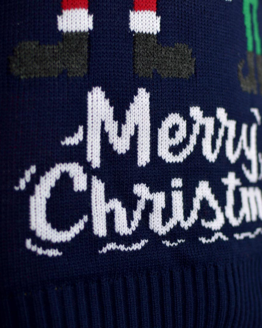 Camisola de Natal para Casal com Elfo e Pai Natal detalhe