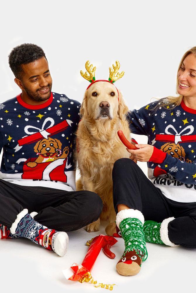 Camisola de Natal para Casal Feliz Navidog