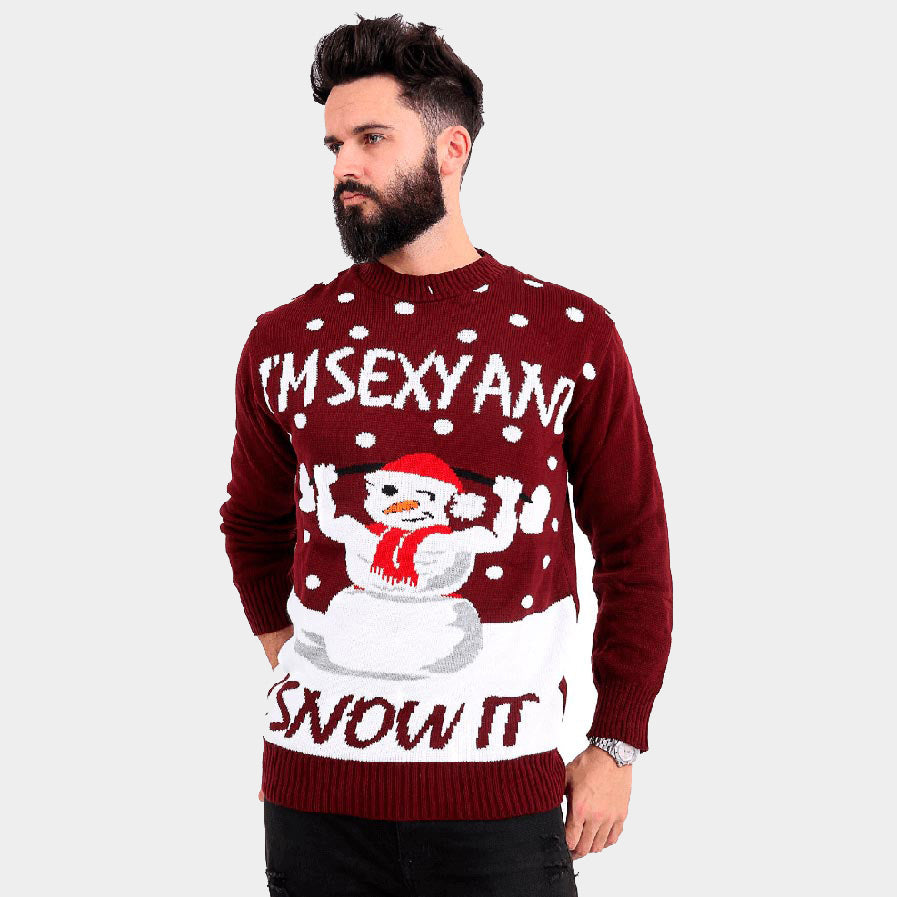 Camisola de Natal para Casal Granate Boneco de Neve Sexy homem