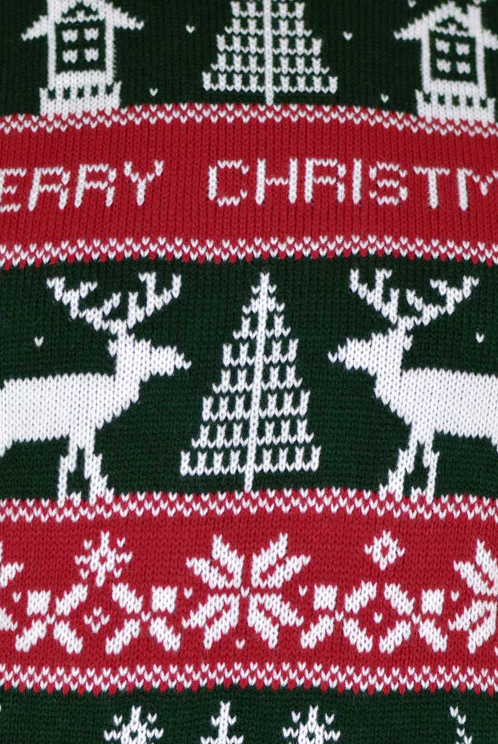 Camisola de Natal para Casal Listras Verdes e Vermelhas Merry Christmas detalhe