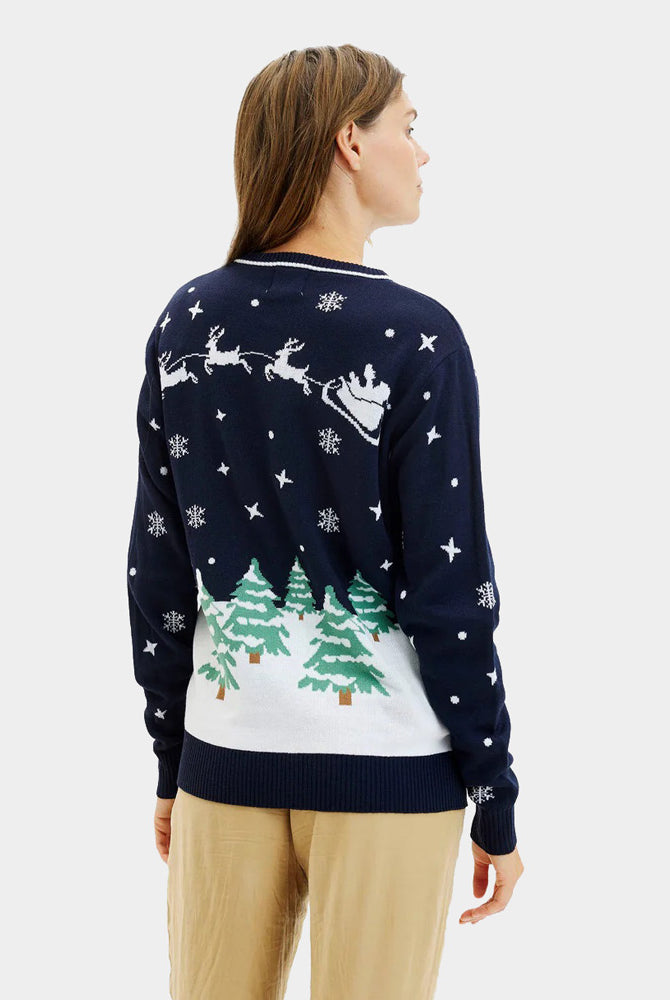 Camisola de Natal para Casal Mulher Luzes LED Azul Merry Christmas