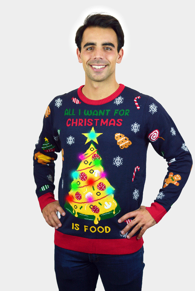 Camisola de Natal para Casal com Luzes LED Christmas Food homem
