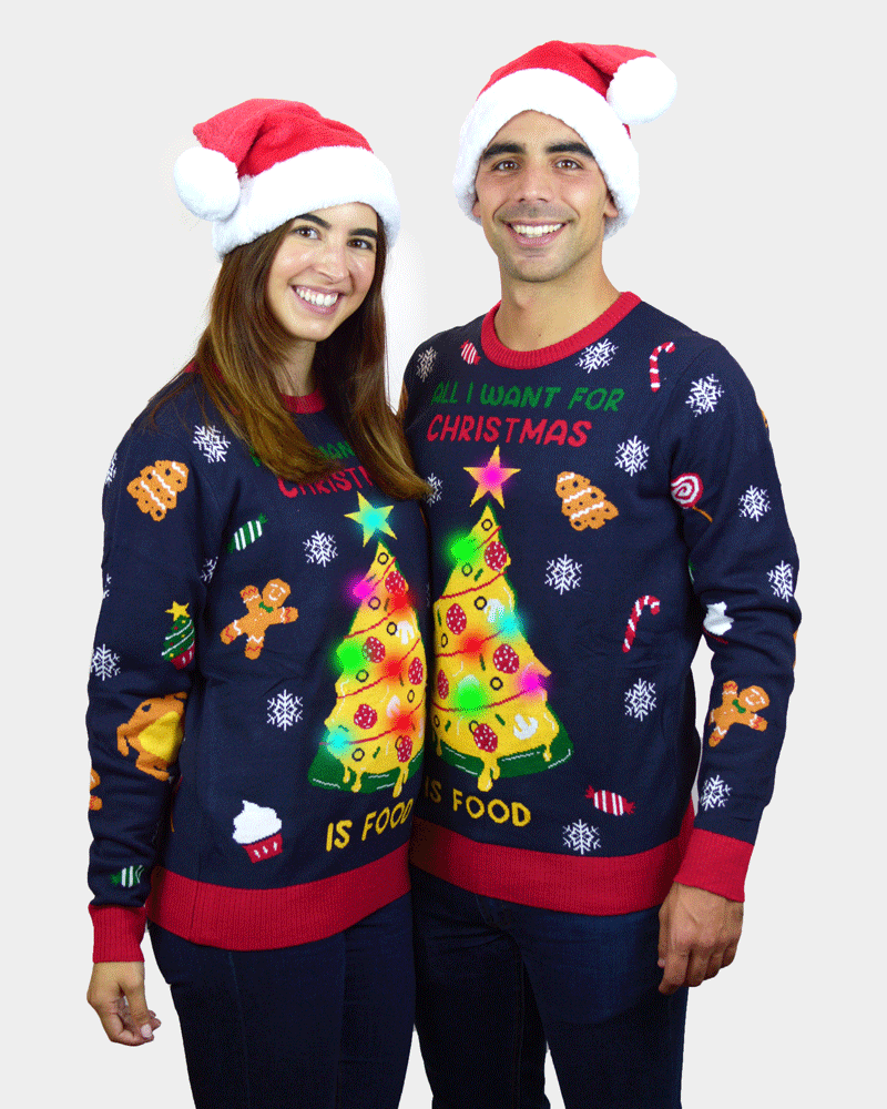 Camisola de Natal para Casal com Luzes LED Christmas Food