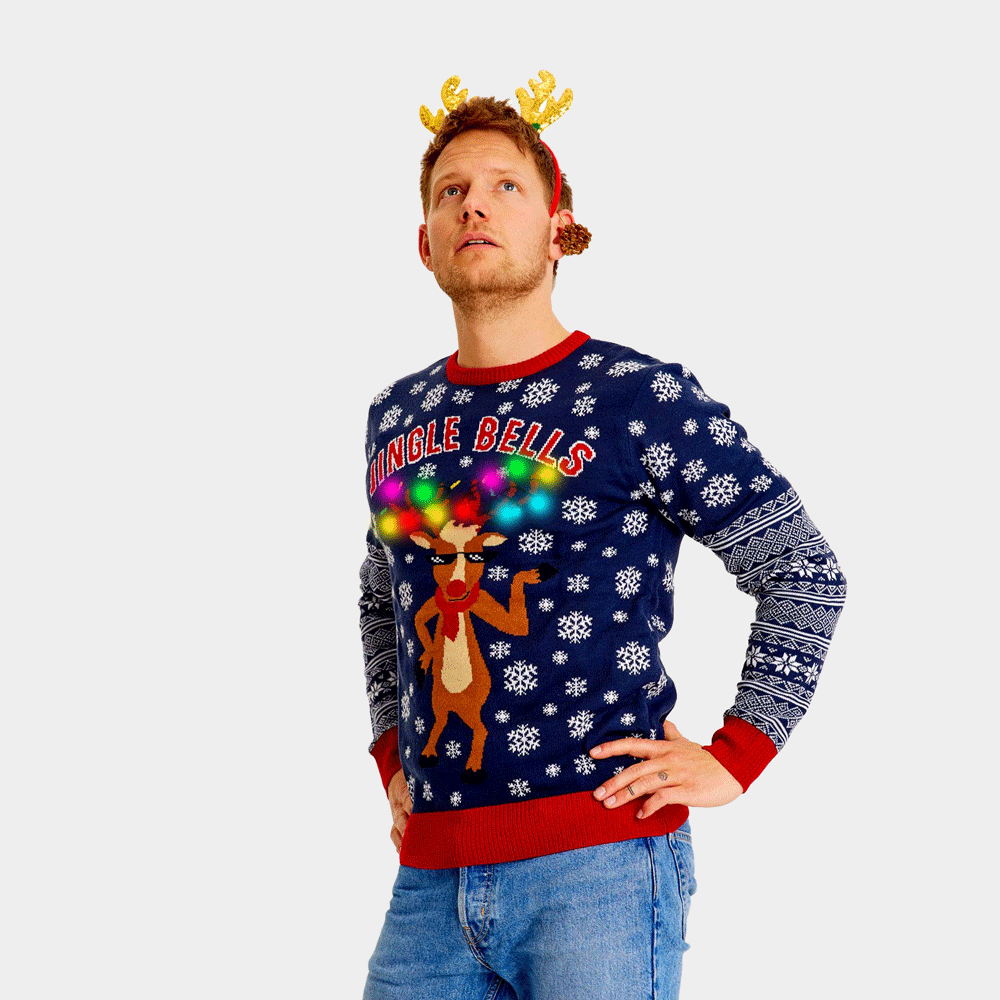 Camisola de Natal para Casal com Luzes LED Jingle Bells homem