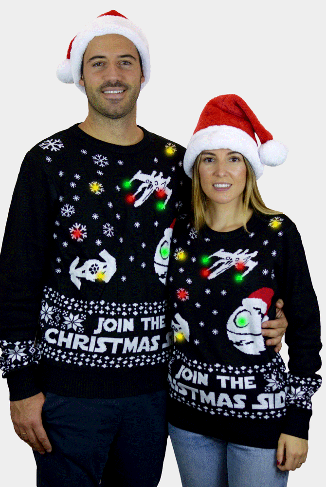 Camisola de Natal para Casal com Luzes LED Join the Christmas Side