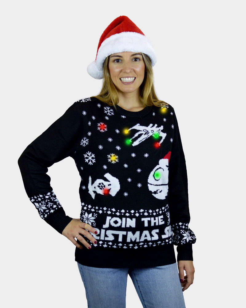 Camisola de Natal para Casal com Luzes LED Join the Christmas Side mulher