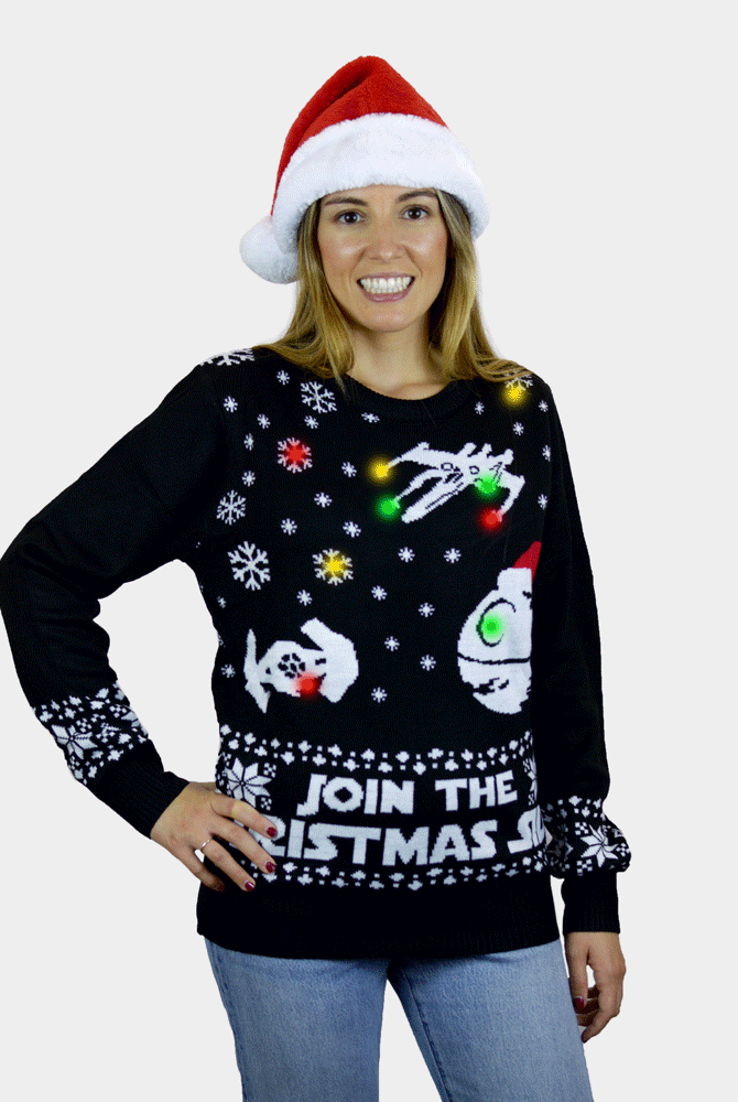 Camisola de Natal para Casal com Luzes LED Join the Christmas Side mulher