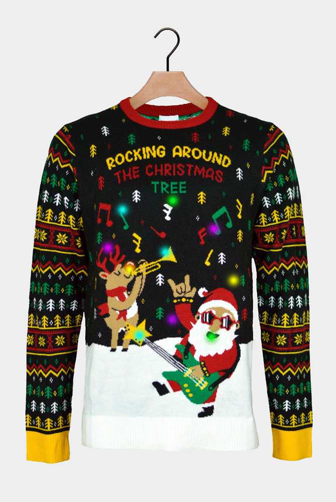 Camisola de Natal para Casal com Luzes LED Pai Natal Rocker