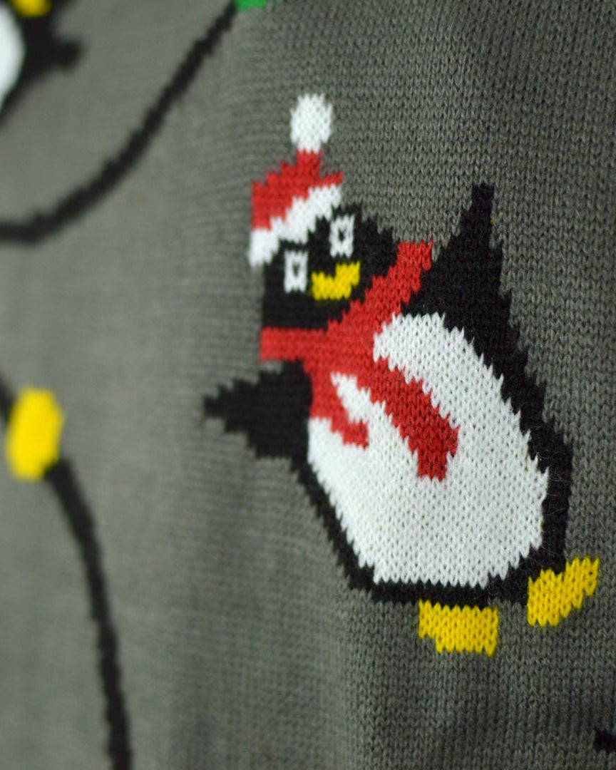 Camisola de Natal para Casal com Luzes LED Pinguins