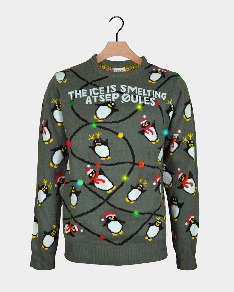 Camisola de Natal para Casal Luzes LED com Pinguins