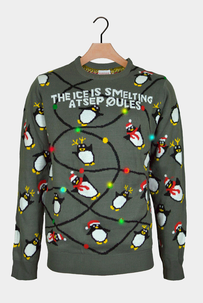 Camisola de Natal para Casal Luzes LED com Pinguins