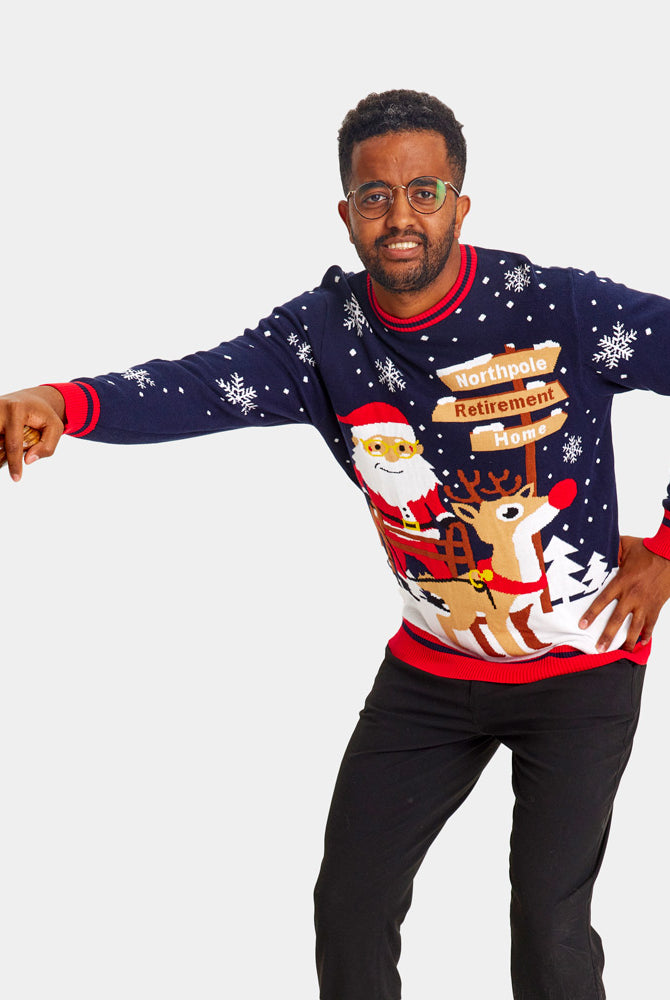 Camisola de Natal para Casal Pai Natal com Andarilho a caminho da Reforma homem
