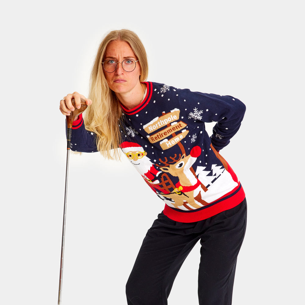 Camisola de Natal para Casal Pai Natal com Andarilho a caminho da Reforma mulher