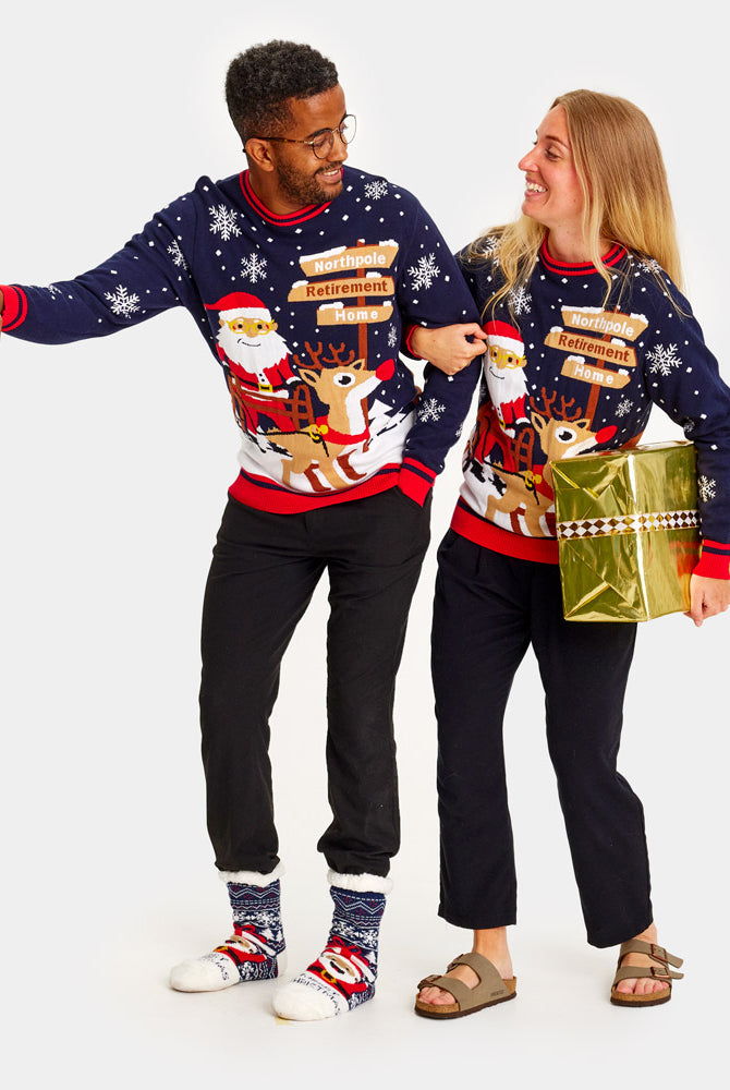 Camisola de Natal para Casal Pai Natal com Andarilho a caminho da Reforma