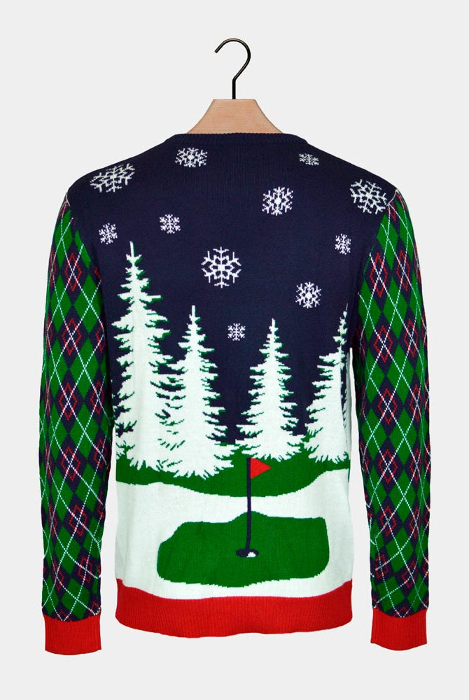 Luzes LED Camisola de Natal para Casal Pai Natal jogando Golfe