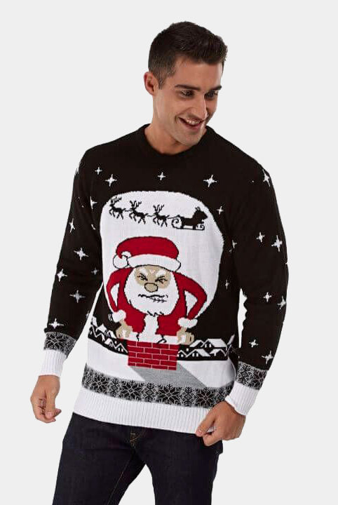 Camisola de Natal para Casal com Pai Natal Preso na Chaminé homem