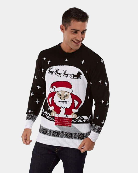 Camisola de Natal para Casal com Pai Natal Preso na Chaminé homem