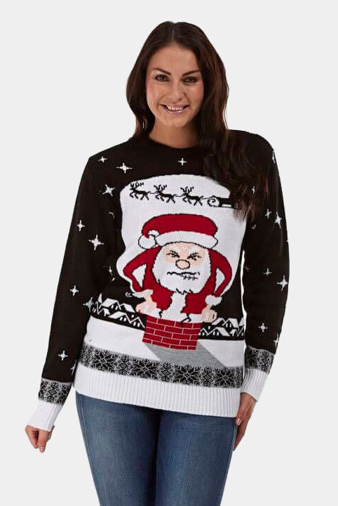 Camisola de Natal para Casal com Pai Natal Preso na Chaminé mulher