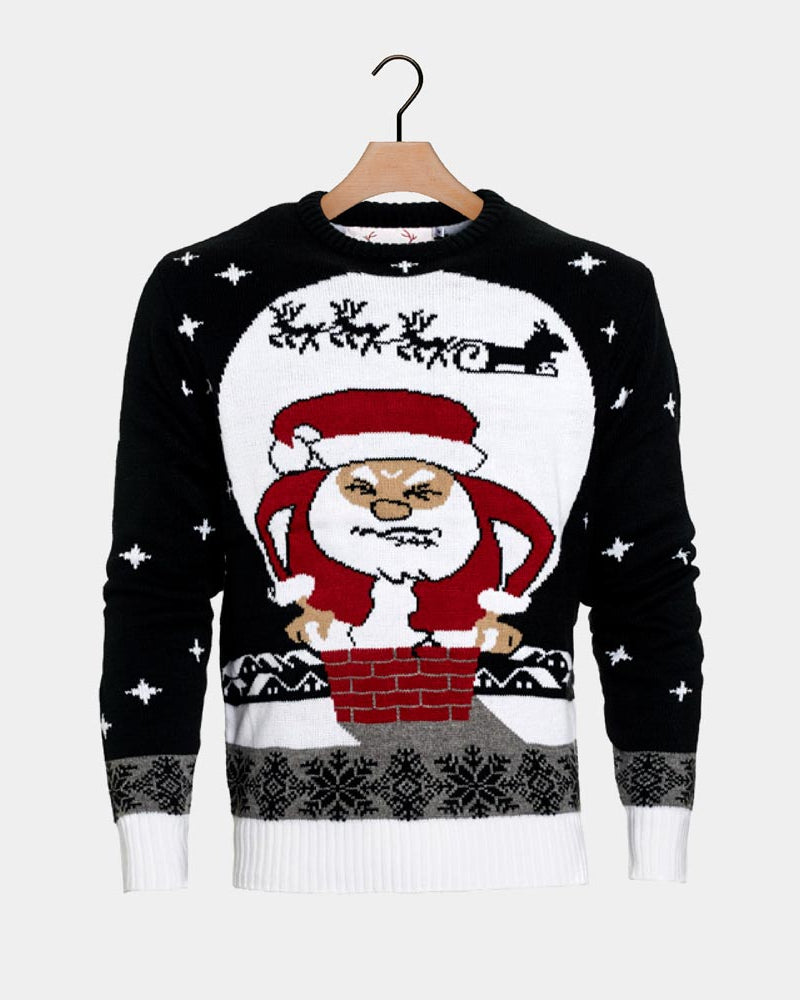 Camisola de Natal para Casal com Pai Natal Preso na Chaminé