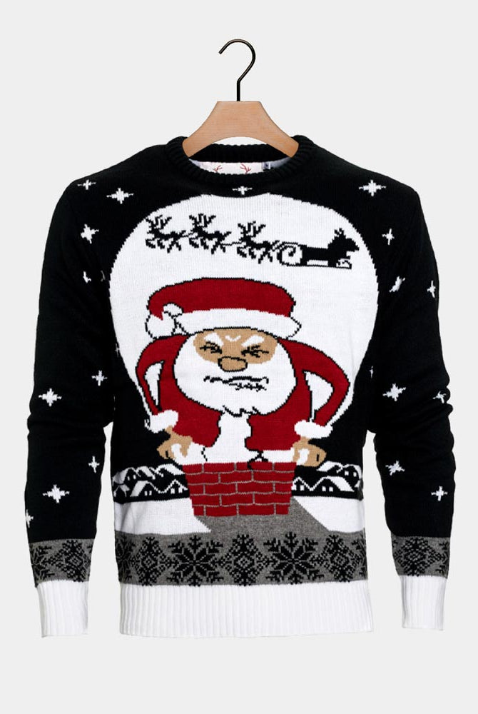 Camisola de Natal para Casal com Pai Natal Preso na Chaminé