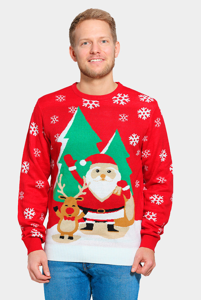 Homem Camisola de Natal para Casal Pai Natal e Rena Cumprimentando