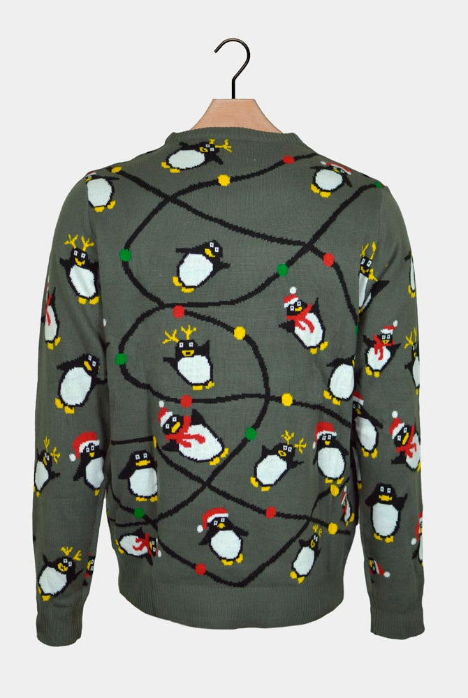 Camisola de Natal Casal com Luzes LED com Pinguins