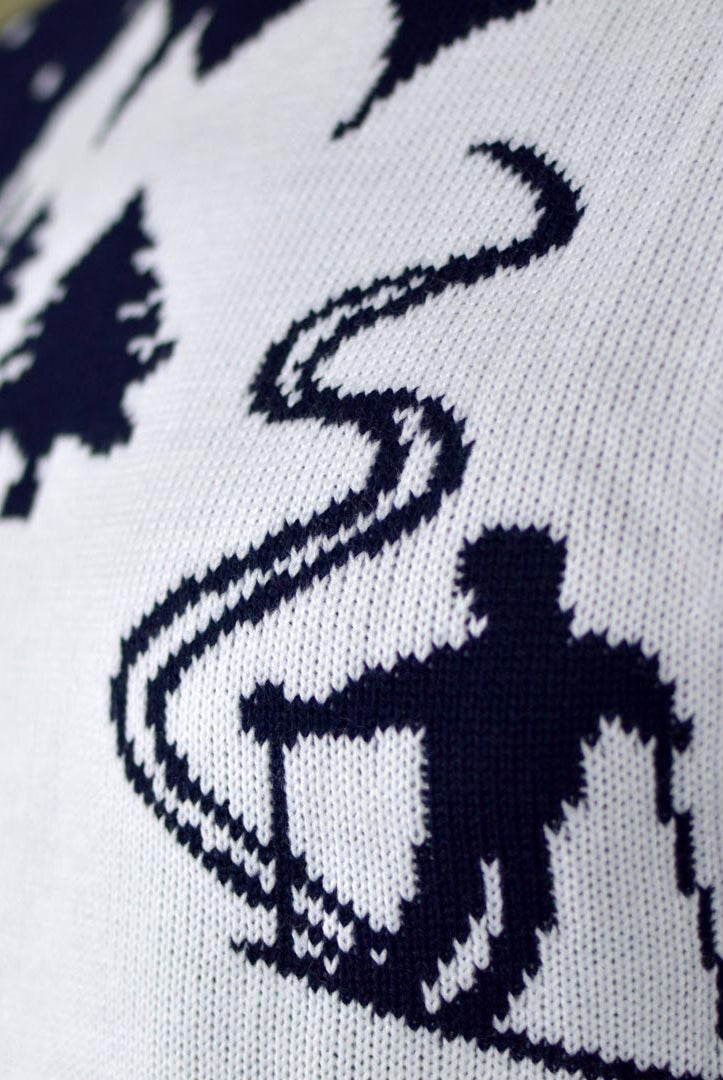 Camisola de Natal para Casal Pista de Ski Esquiadores detalhe