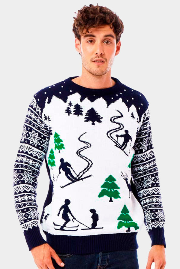 Camisola de Natal para Casal Pista de Ski Esquiadores homem