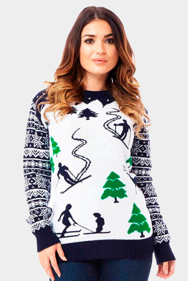Camisola de Natal para Casal Pista de Ski Esquiadores mulher