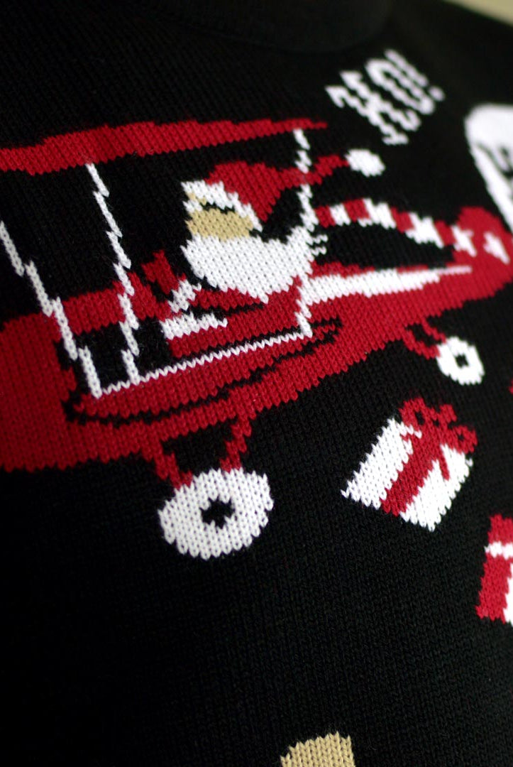 Camisola de Natal para Casal Preta Pai Natal e Rena à Procura de Trabalho detalhe