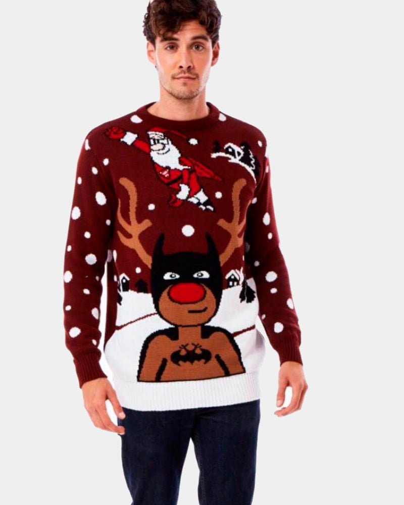homem Camisola de Natal para Casal Rena Batman Pai Natal Superman