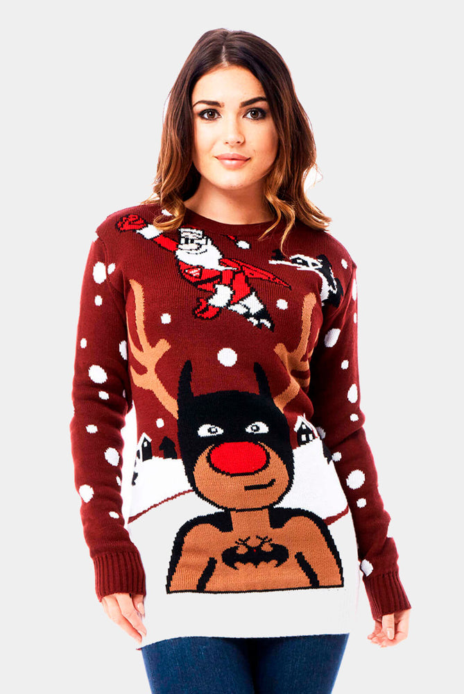 Camisola de Natal para Casal Rena Batman Pai Natal Superman mulher