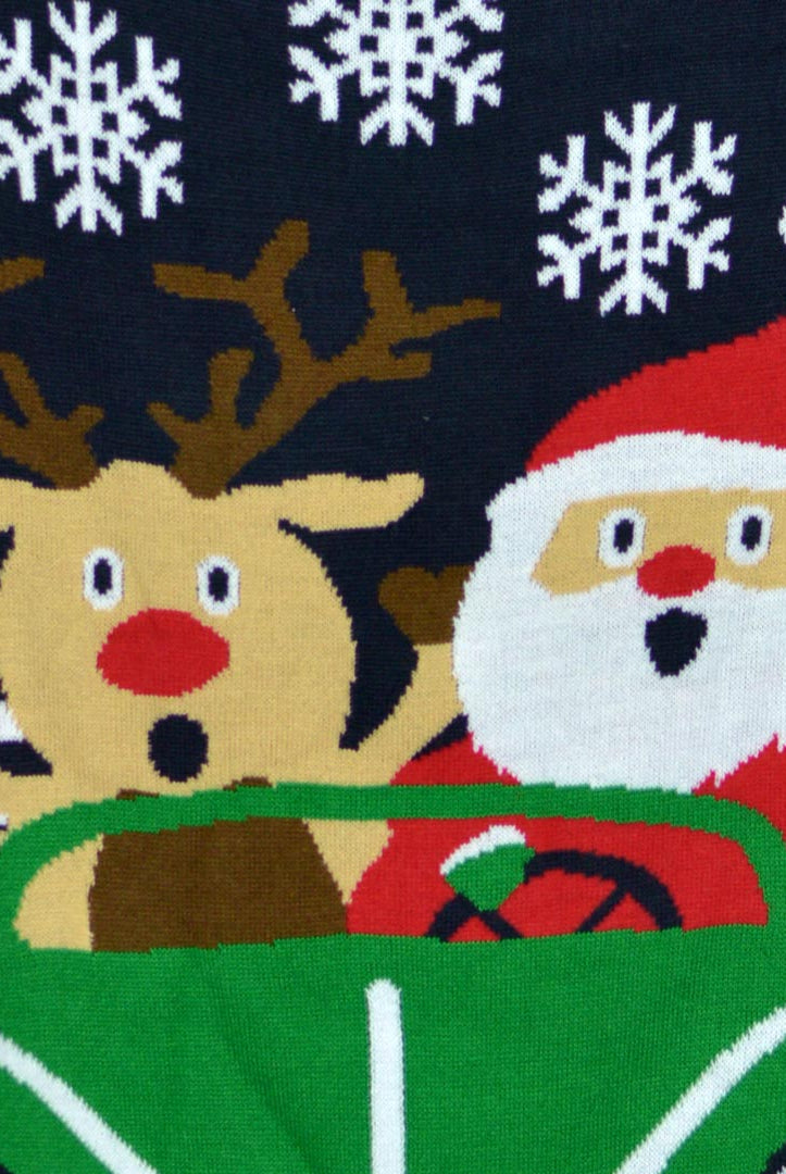 Camisola de Natal para Casal Rena e Pai Natal Dirigindo detalhe